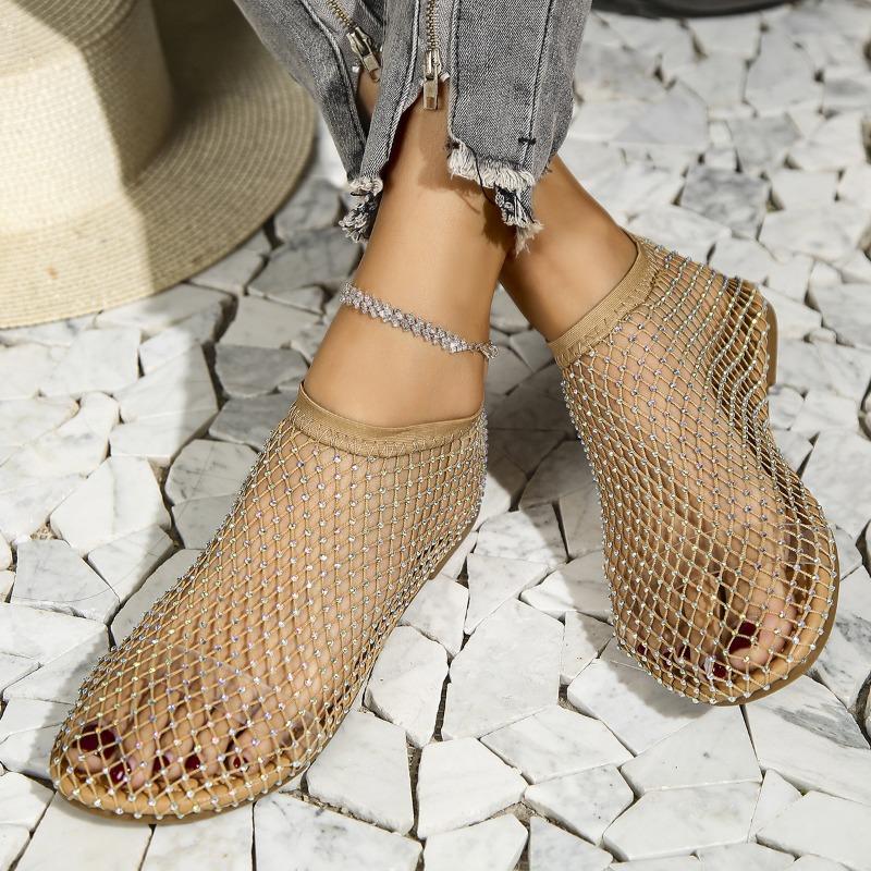 Women's Summer Fish Mouth Sandals Women's Lace Sexy Mesh Sandals Large Size Rhinestone Round Toe