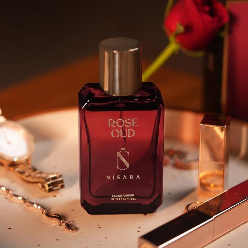 Nisara Rose Oud Unisex Perfume for Men and Woman - 50 Ml | Long Lasting Eau De Parfum | Rose-Amber Fragrance with Rose,Pear,Oud,Amber, Musk