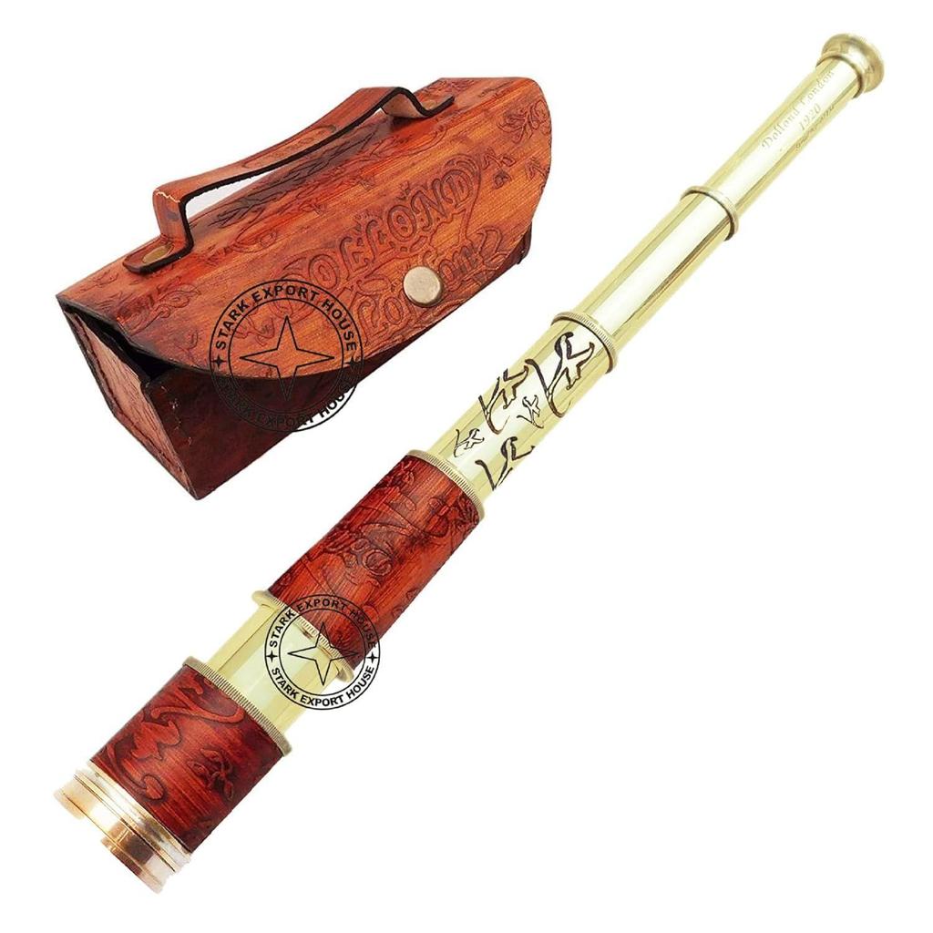 Marine Handheld Spyglass Brass Telescope Binoculars 17.5-inch with Lather Box Best for Gift Item