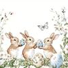 Easter Shower Curtain - Digital Printed Polyester, Hand-Painted Flowers & Bunny with Eggs,  Interior Home Decor