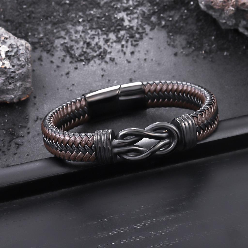 Men's stainless steel twisted bracelet, hip-hop punk leather accessory