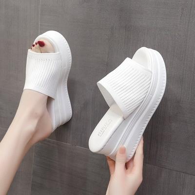 Fashion Elastic Fabric Summer Women's Sandals Peep-Toe Wedges Slippers Woman High-Heeled Platforms Slides Casual Women High Heel Shoes