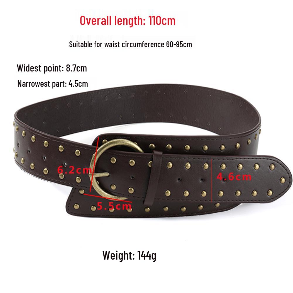 Европейский Панк Ретро Металлический Заклепка Кожаный Ремень: Замшевый Широкий Пояс для Женщин