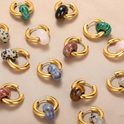 Colorful Natural Stone Hoop Earrings For Women Stainless Steel Opal Circle Geometric Drop Earring Fashion Boho Jewelry Gifts