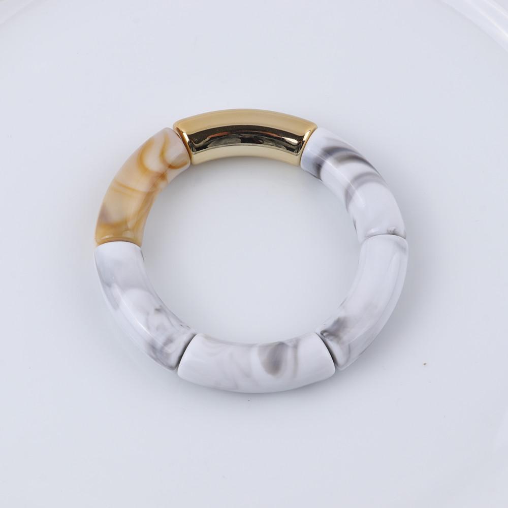 New Mixed Gold Color Tube Beads Acrylic Bracelets Bangles for Women Men Stretch Bamboo Curved Resin Bracelet Stack Jewelry Gifts