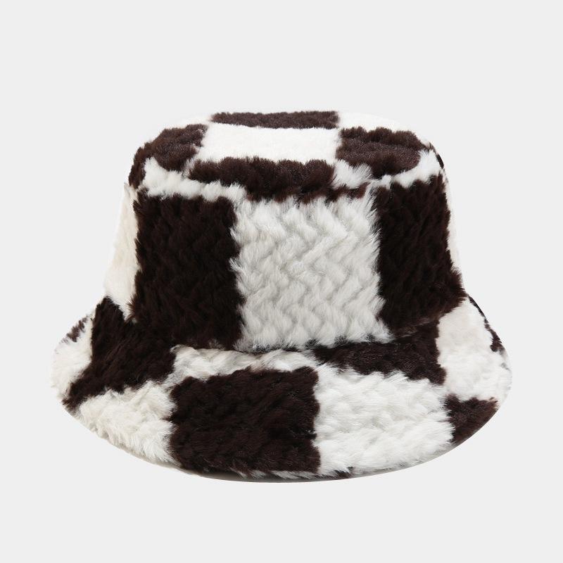Unisex Bucket Hat Striped Women Men Fishing Fisherman Hat Autumn Winter Faux Fur Wool Outdoor Warm Panama Cap