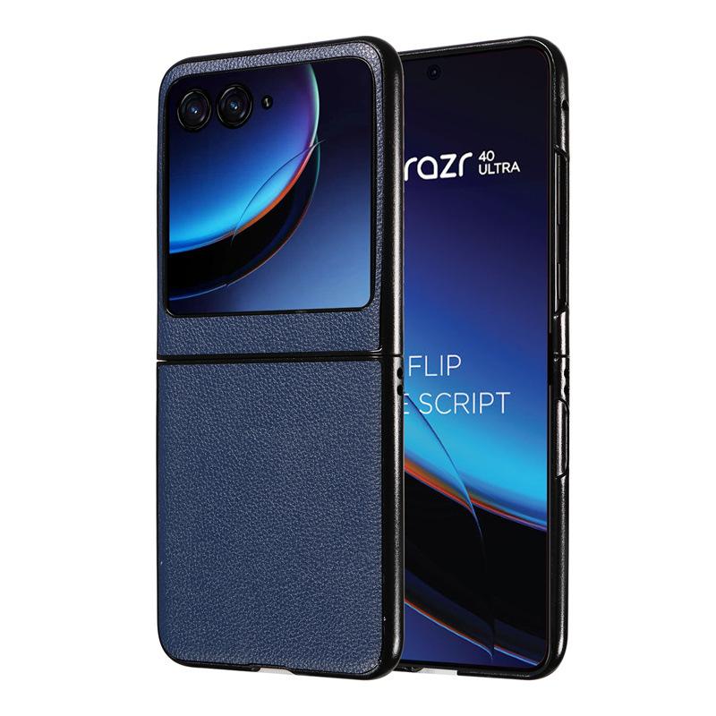 Phone Case for Motorola Razr 40 Ultra Covers with Leather Patch Lychee Pattern Shockproof Bumper Anti-fall Protective Cases