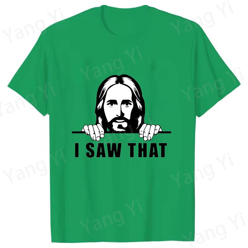I SAW THAT Print Short Sleeve Casual Tshirt Pattern of Jesus Peering Behind the Wall Pattern Tee Short Sleeve Unisex Womens Tops