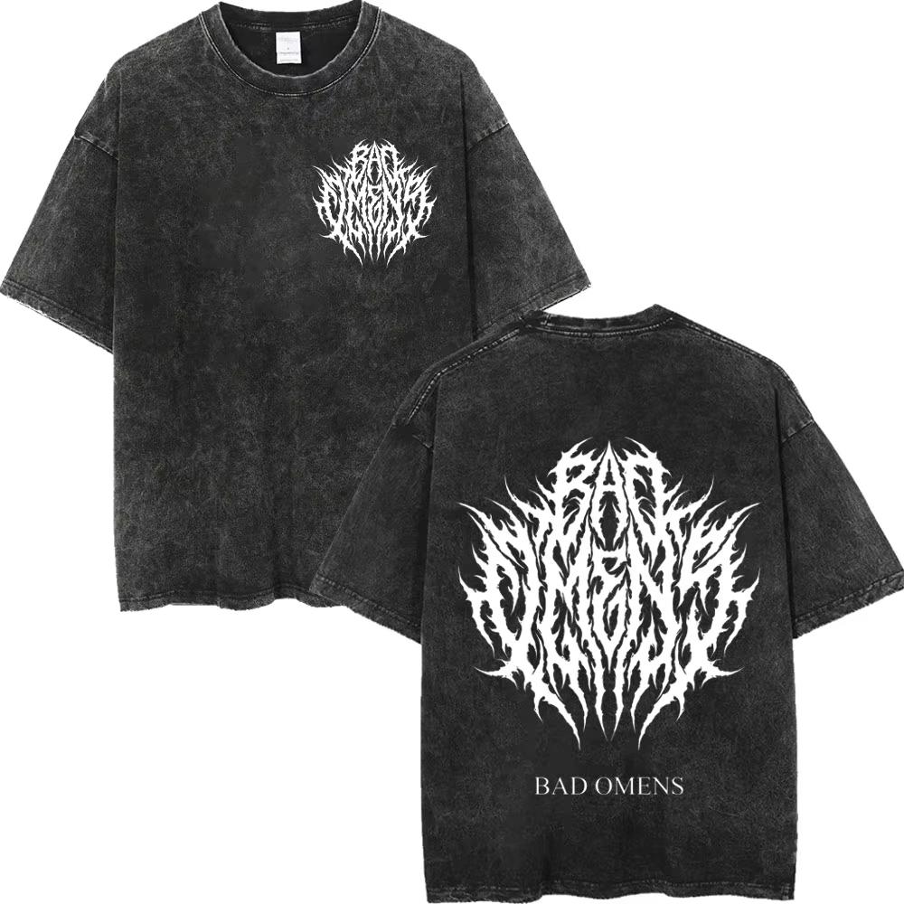 Vintage Washed Bad Omens Rock Band T-shirts Gothic Fashion Short Sleeve T-shirt Men Women Casual Loose Cotton T Shirt Streetwear