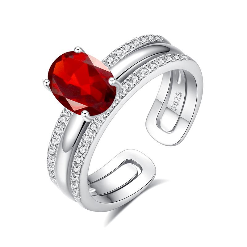 S925 Sterling Silver 2-in-1 Couple Ring, Natural Crystal Topaz Adjustable Band, Luxury INS Style Minimalist Jewelry, Gift for Lovers