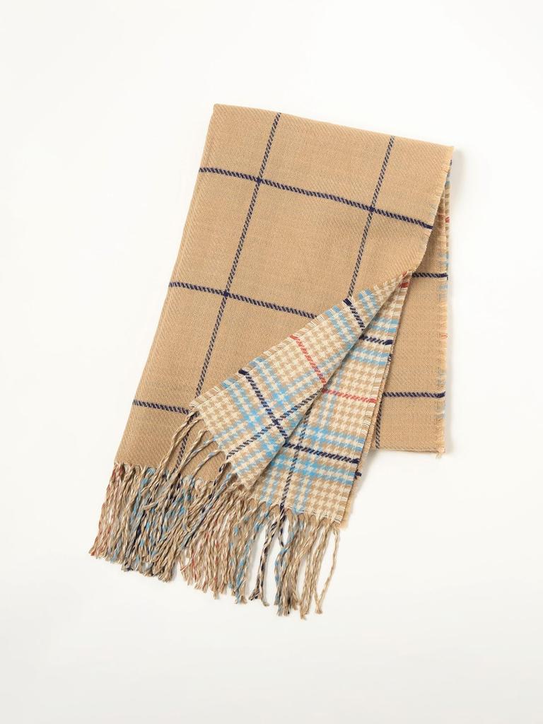 Beams Heart Women's Reversible Check Pattern Scarf, Beige/Free