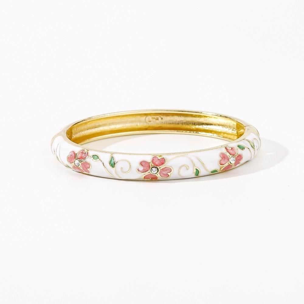 Enamel Chinese Flower Bangle Cherry Blossom Women s Hand Bracelet Gifts for Women Girl