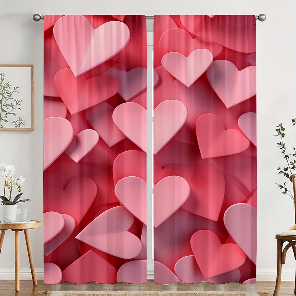 2pcs Pink 3D Heart-shaped Curtains   Immersed In Romantic Style   Bedroom and Living Room   Decorative with Drawbar Pockets