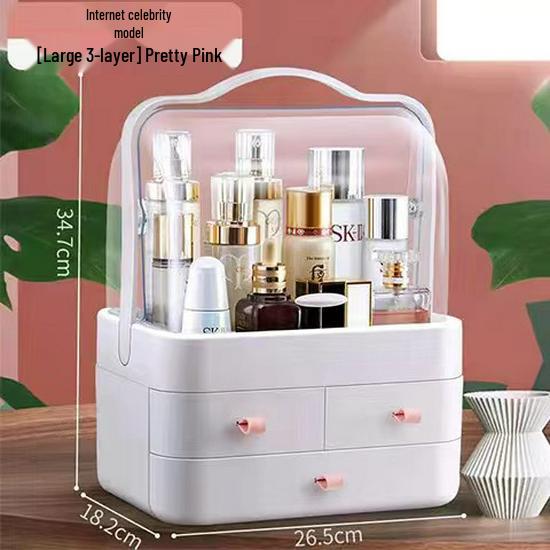 Compact Skincare Cosmetics Organizer: Handheld, Dustproof Drawer Rack for Desktop Storage
