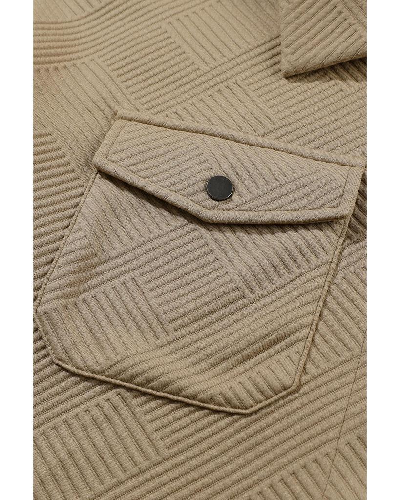 Azura Exchange Khaki Solid Textured Flap Pocket Buttoned Shacket