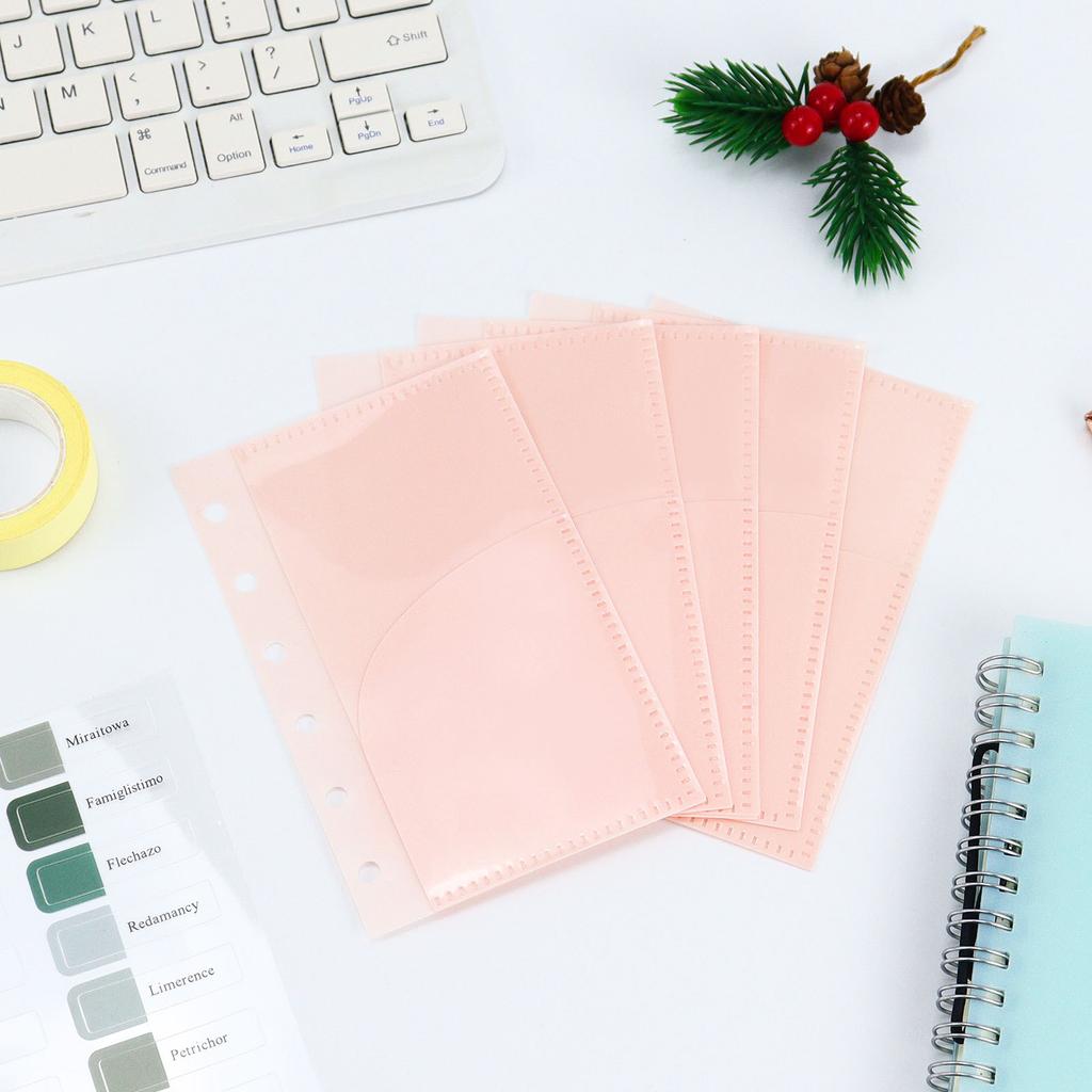A7 5Pcs Binder Pockets Binder Zipper Folders for 6Ring Notebook Divider Page Waterproof PVC Leaf Document Filing Bag