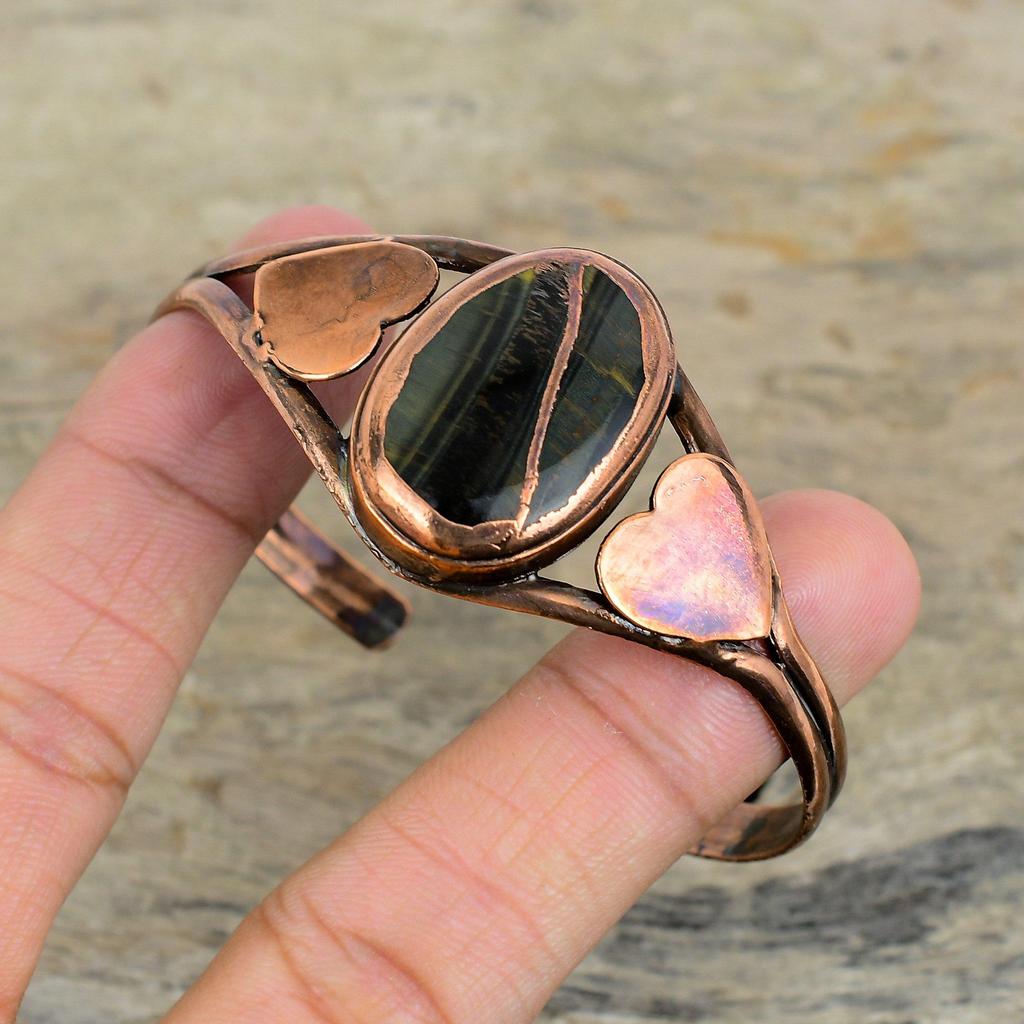 Pietersite Bangle Gemstone Cuff Bracelet Electroformed Copper Bangle Adjustable Cuff Bracelet Handmade Electroformed Jewelry Gifts For Her