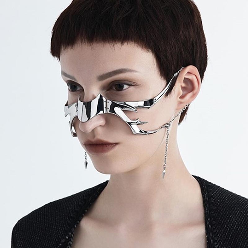 Gothic Mask Cyber Punk Liquid Irregular Silver Color Hollow Women Men Party Individuation Individual Jewelry Accessory