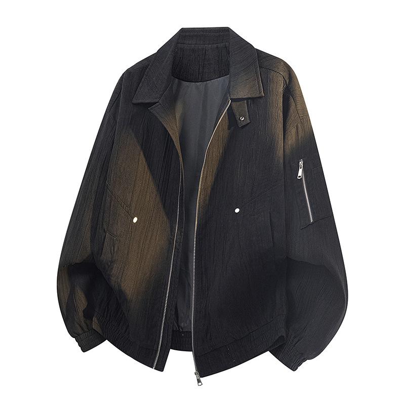 

Retro American Style Pleated Leather Lapel Jacket XL (Approx. 120-145 jin) чорний