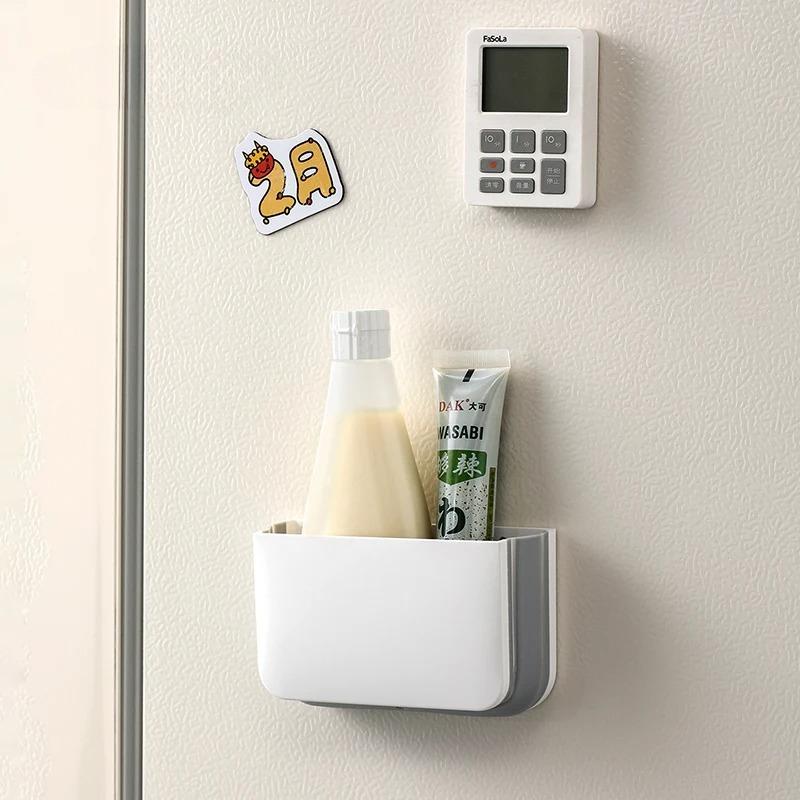 Foldable Storage Box Magnetic Wall Mounted Non Perforated Kitchen Storage Rack Household Bathroom Cosmetics Organization Rack