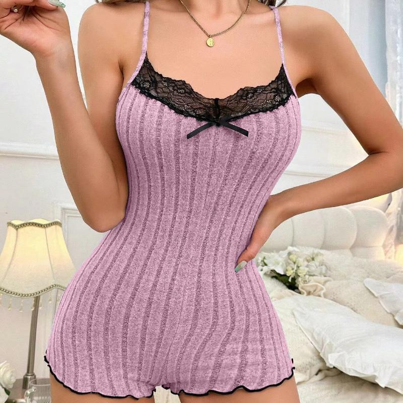 Fashion Butterfly Back Pajamas Homewear European and American Style Lace Splicing Halter One-piece Pajamas