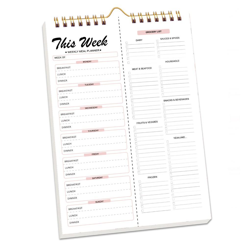 Spiralgebundener Mahlzeitenplaner-Block 52 Blatt Wöchentlicher Mahlzeitenplaner Einkaufsliste Küchengebrauch