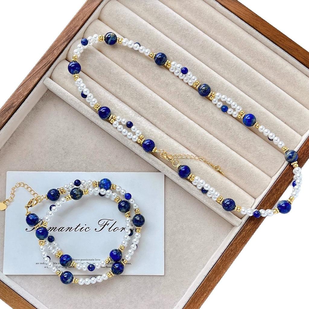 Sens du Design Lapis Lazuli Naturel Cristal Artificiel Perle Sens du Design Collier Multicouche Chaîne de Clavicule