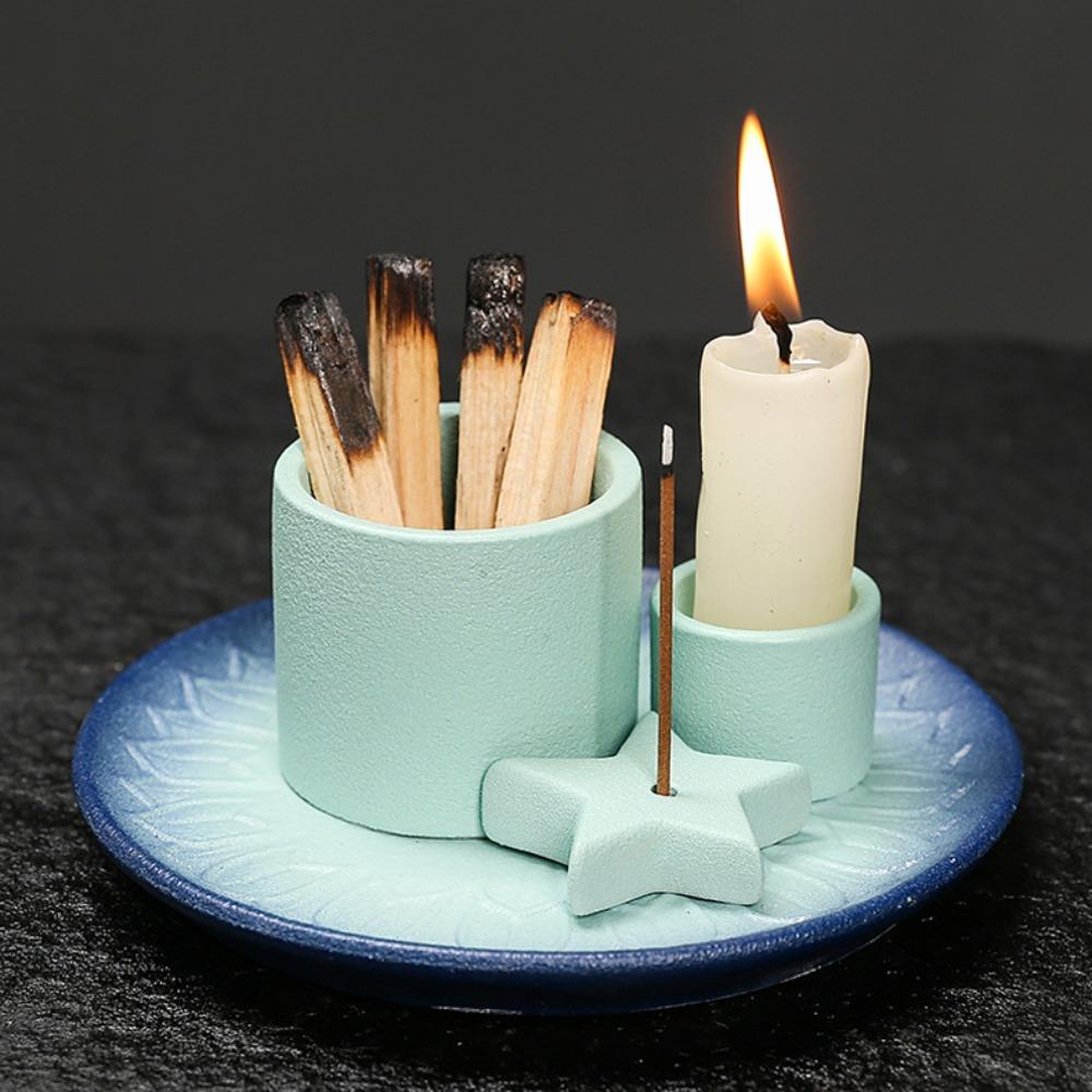 

Decorative Desktop Candelabrum 4-in-1 Star Candle Holder Tealight Container Dining Table синий