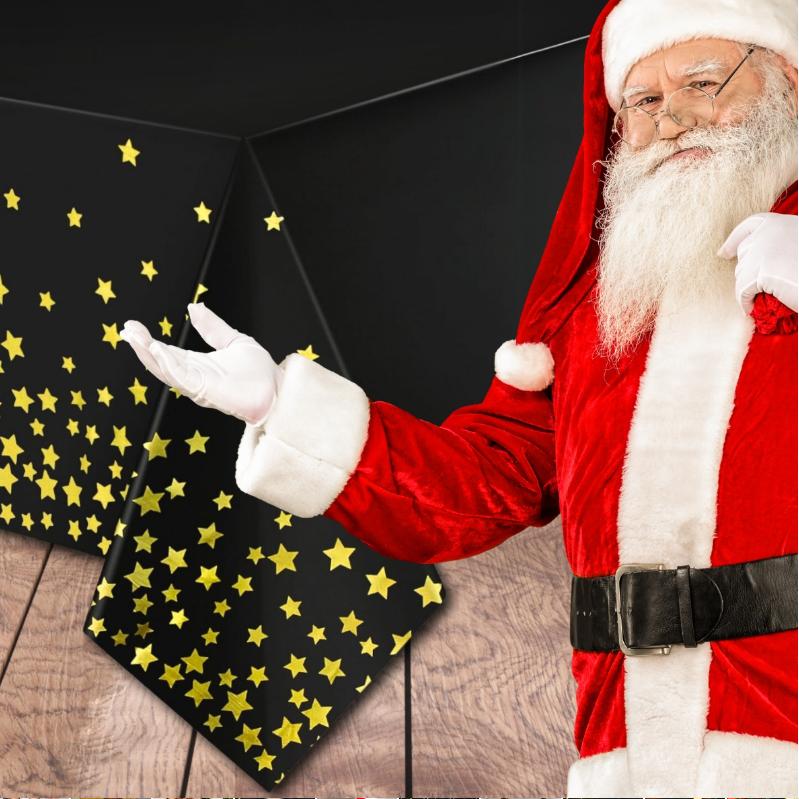 Disposable Tablecloth for the Foil Table, Black with Gold Stars, Large 137x274 cm