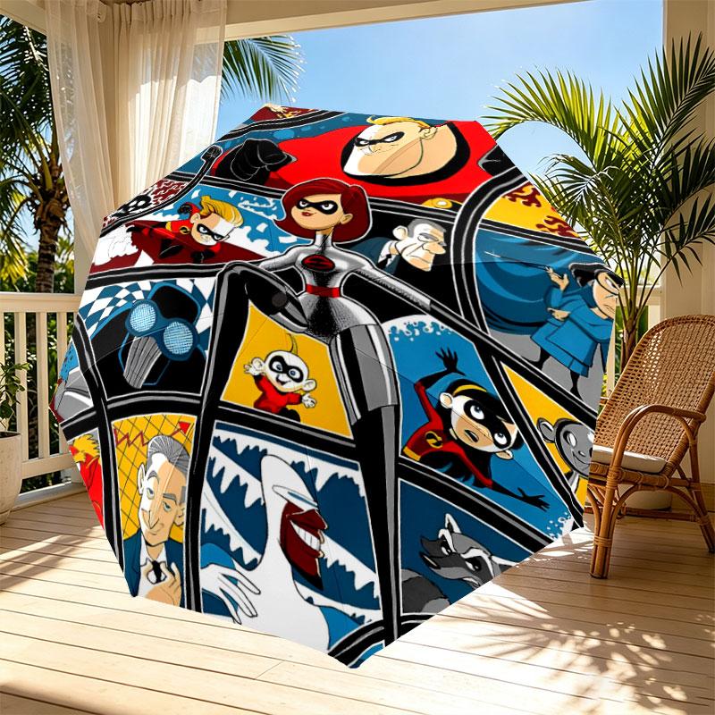 Incredibles Print Automatic Open Close Umbrella, Portable Foldable Umbrella, for Outdoor Commute Camping Trip, Ideal Birthday Gift