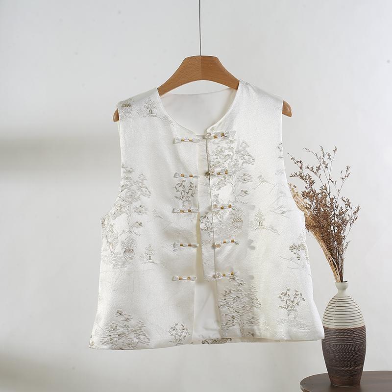 

Жилет жилет женский 2025 новый антикварный топ без рукавов жилет на пуговицах жилет 3XL ([Recommended 138-75kg]) белый