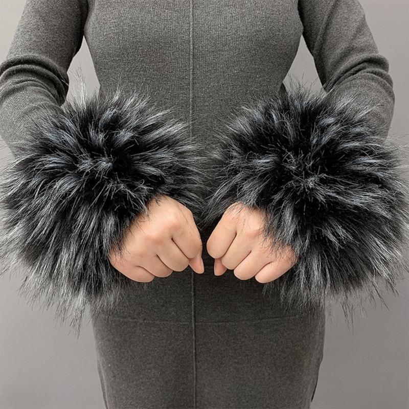 Faux Fur Cuffs Arm Warmers Furry Wrist Cuffs Holiday Costume Accessory for Women