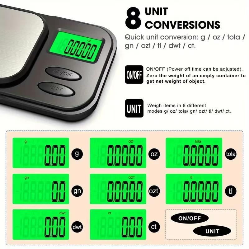 Mini Electronic Scale with LCD Backlit Display, 0.01g Precision, Portable Push Button Keyed Weighing Scale for Jewelry, Herbs