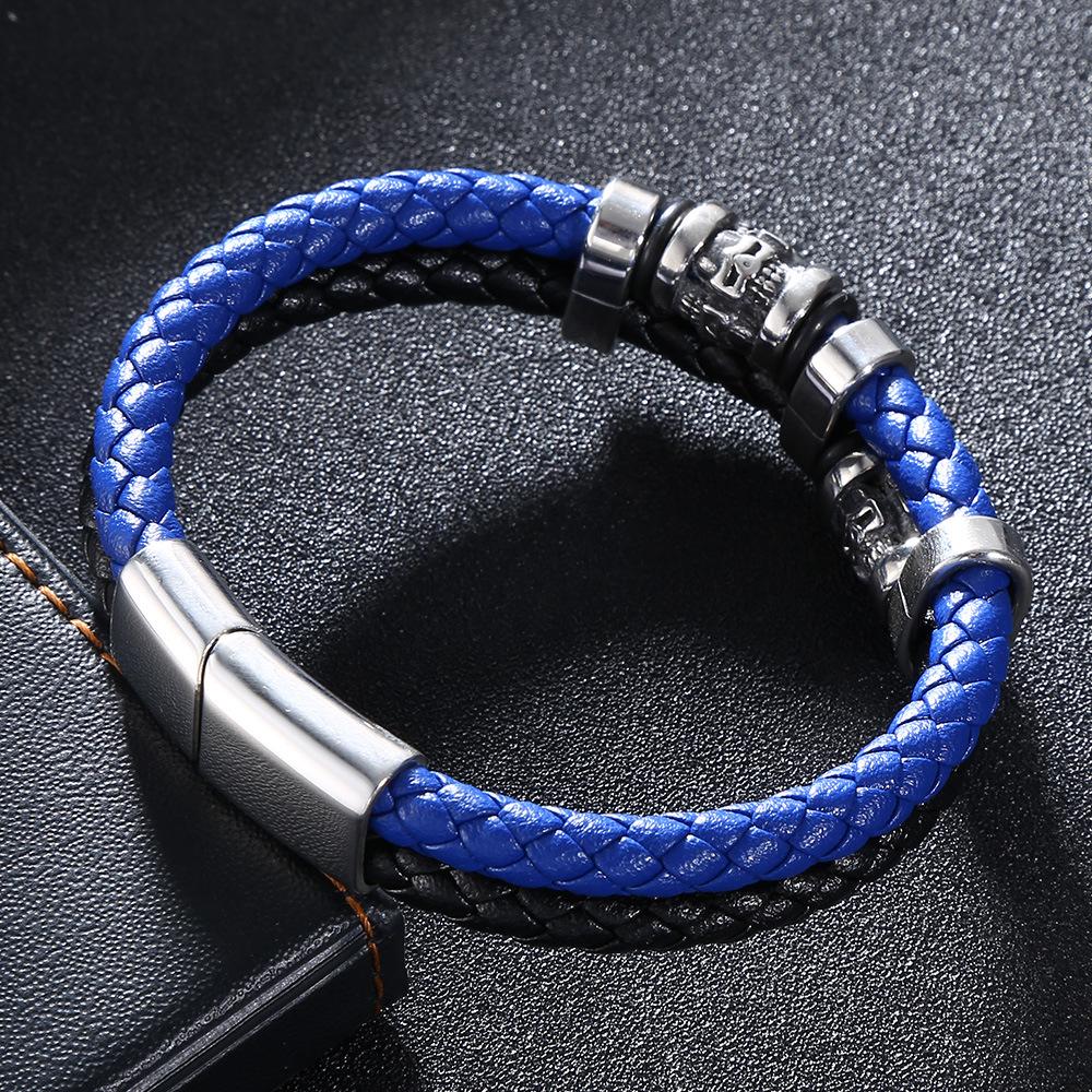 Vintage Skull Multilayer Genuine Leather Bracelet Men Stainless Steel Norse Runes Bangle Jewelry