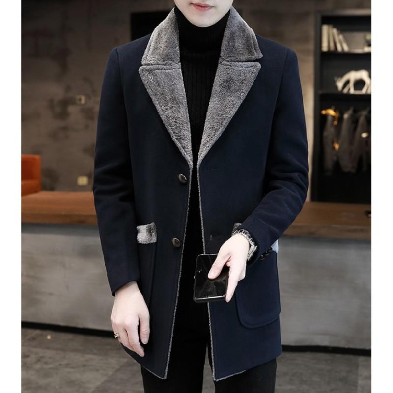 

Мужское осенне-зимнее пальто с прямым подолом и множеством карманов, молодежный однотонный минималистичный блейзер в британском стиле XS темно-синий