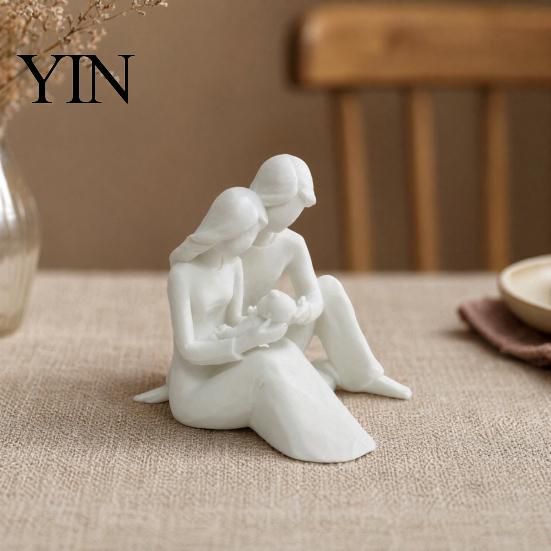 Parent Child Sculpture 3D Printed Family of 3 Sculpture, Modern Father Mother Son Art Piece Figurine, Decorative Statue for Home Office Shelf Elegant
