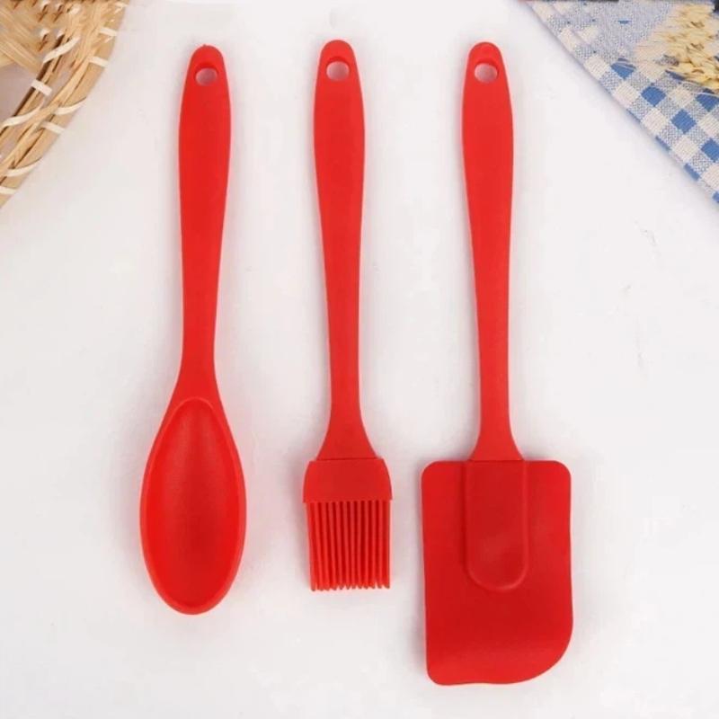 

3Pcs Silicone Cooking Tools Kitchen Utensils Set Non-Stick Cookware Spatula Shovel Soup Spoon Handle Tools Eggs Beater Supplies