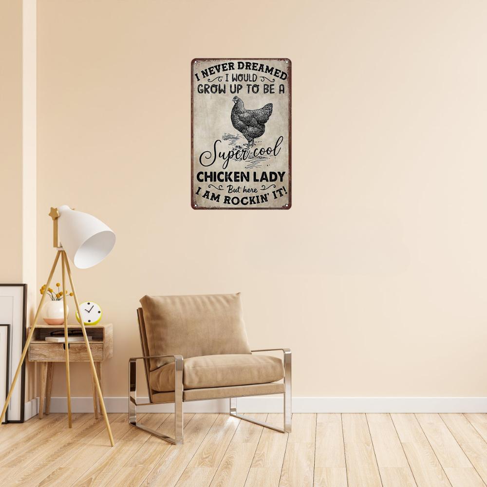 Funny Chicken Lady Retro Metal Signs Vintage Sign Funny Wall Art Interior Decoration Metal Poster For Farm Barn Home Bar Cafe