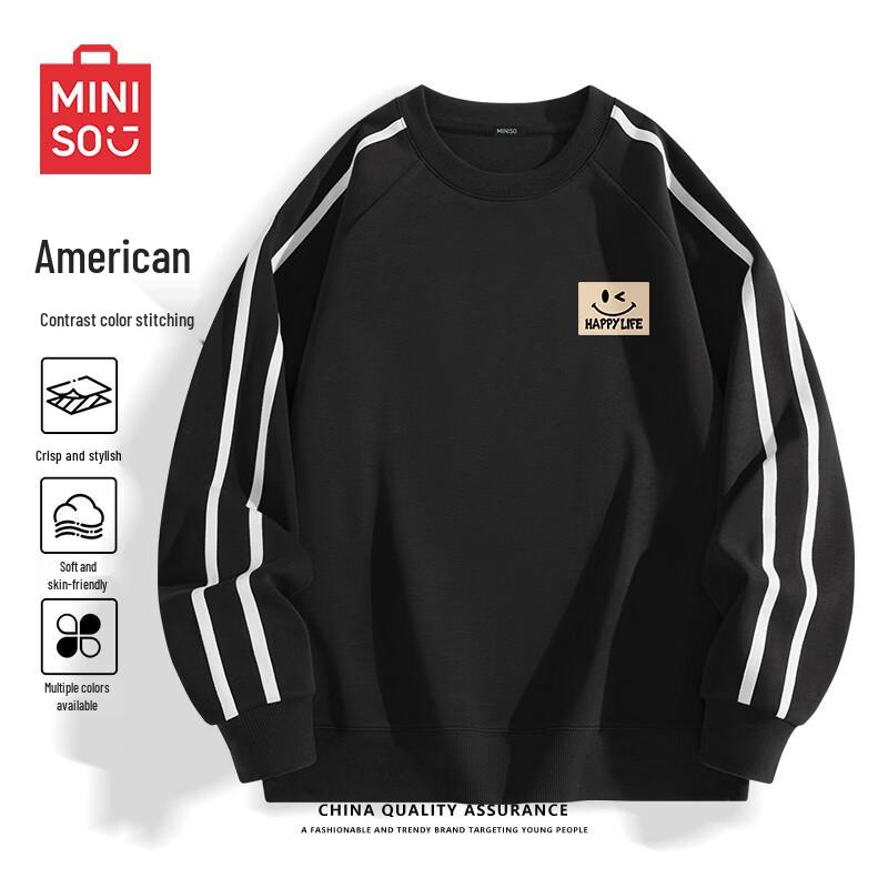 MINISO Men s Retro Striped Color Block Round Neck Sweatshirt M
