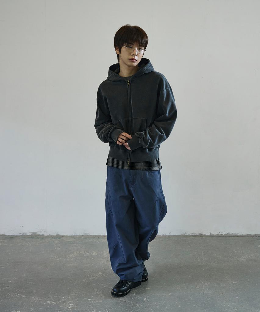 Scrattle_Pixel Vtg Crop Layer Pigment Hoodie Zip-Up [Black]