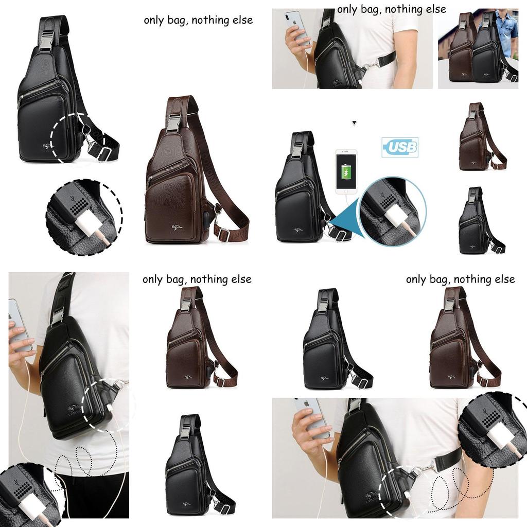 Barnoroo New Men's Casual Chest Bag Fashionable Crossbody Bag With Usb Port Trendy Men's Bag