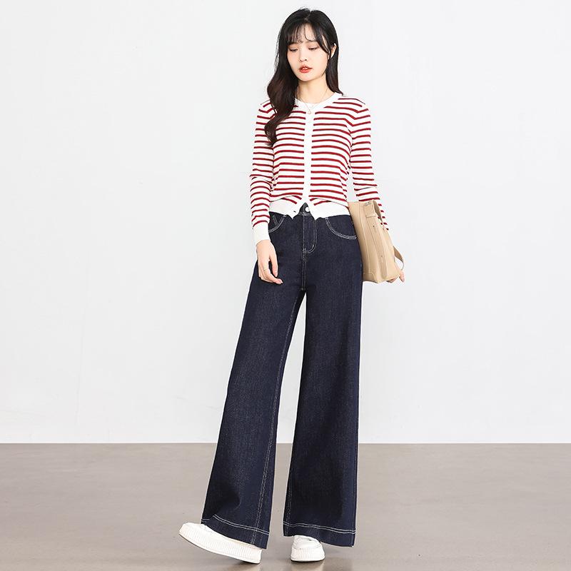 

Женские джинсы деним с высокой посадкой и широкими штанинами - Лето/Осень 2025, Стрейч, Слимминг, Свободный крой, Длина в пол. Size 27 (Recommended 95-105 lbs) джинсовый синий