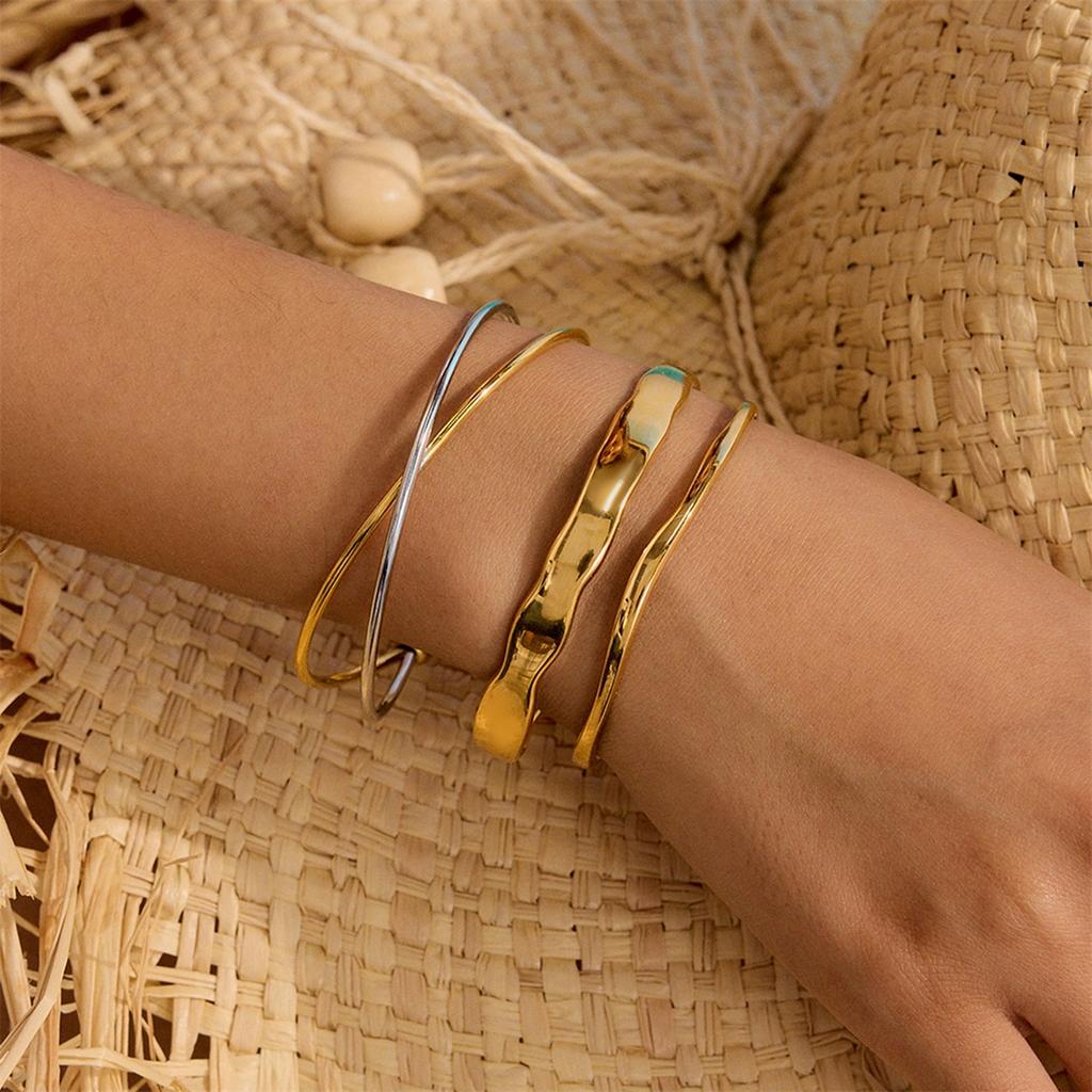 Yori Exquisite Simple Line Cross Open Bracelet Bangle Women Trendy Summer Charm Gold Silver Color Jewelry