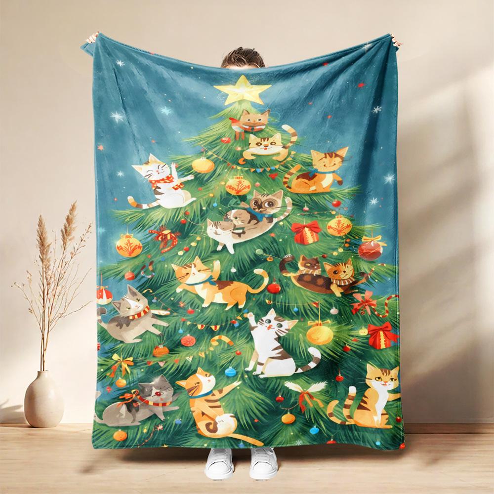 Christmas Flannel Blanket Santa Claus Puppy Soft Milu Deer, Warm Throw Blanket Winter New Year Gift For Kids, Couch Sofa Decor