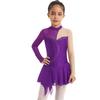 Κορίτσια Junior Sparkly Sequins Μακρυμάνικο Φόρεμα Χορού Leotard Στολή Διαγωνισμού καλλιτεχνικού πατινάζ Όμορφα ενδύματα χορού