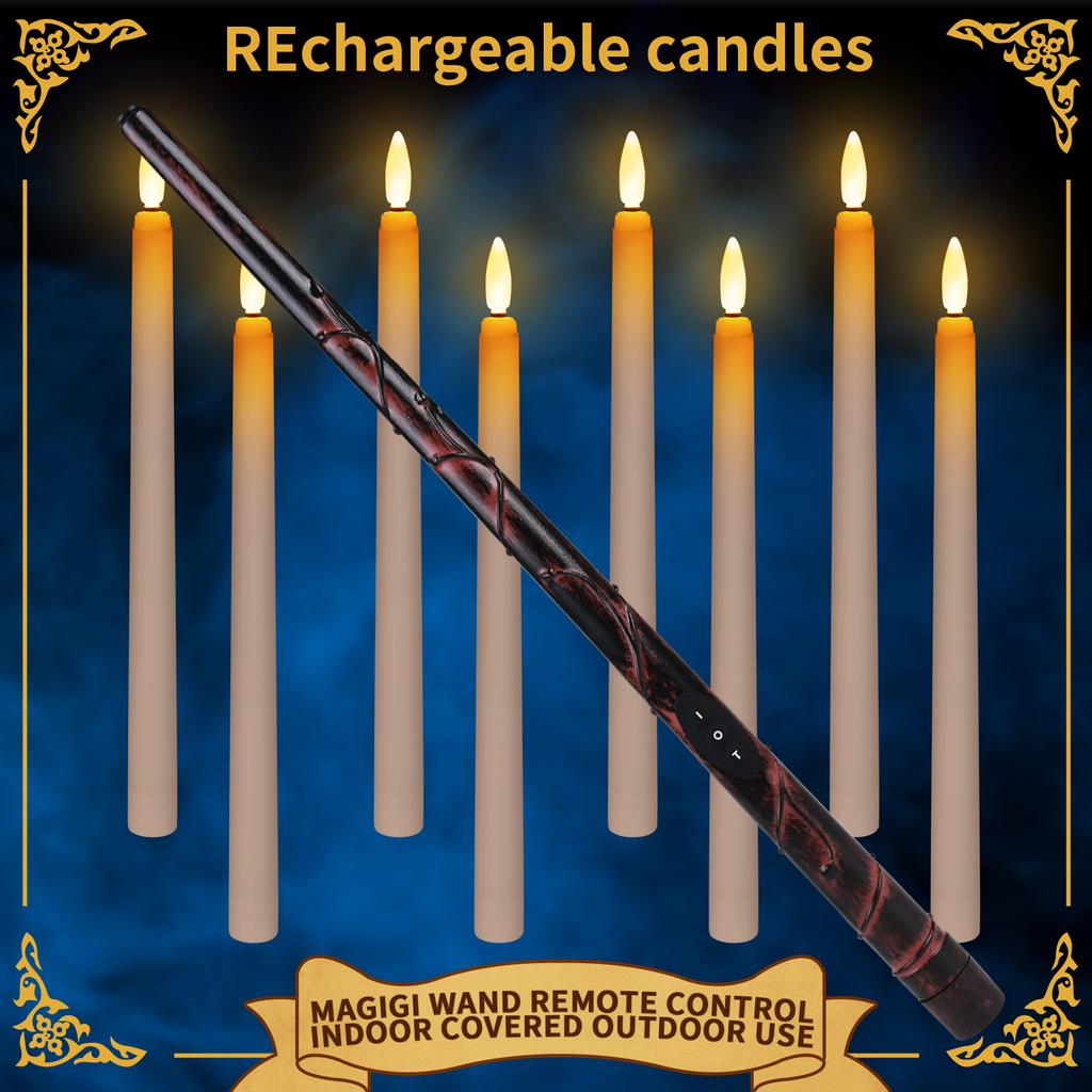 Flameless 1012Pcs Floating Candles with Magic Wand Flickering Warm Light LED Taper Candle for Christmas Halloween Party Decor