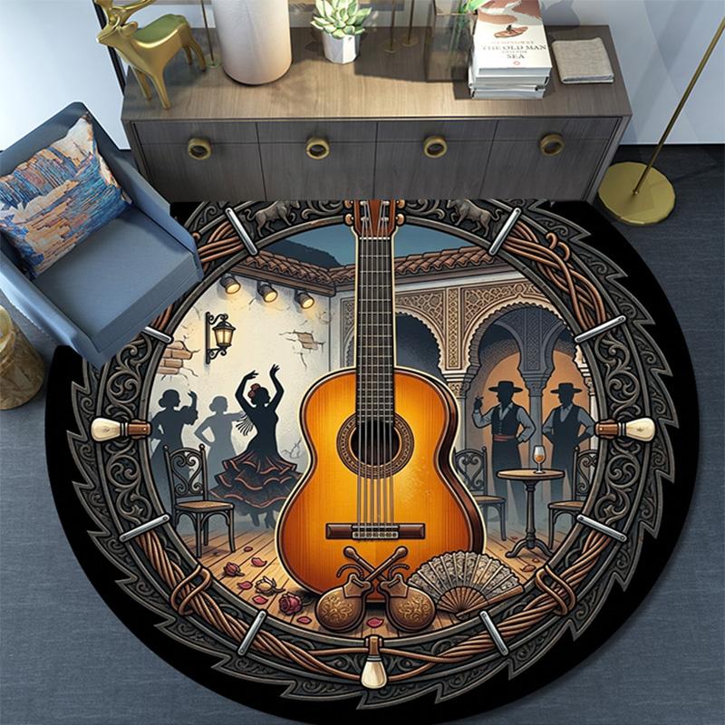 Flamenco Guitar Night Round Area Rug Under Office Chairs Bedroom Living Room Home Decor