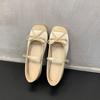 Bow splicing single shoes women's new one-button ballet flats