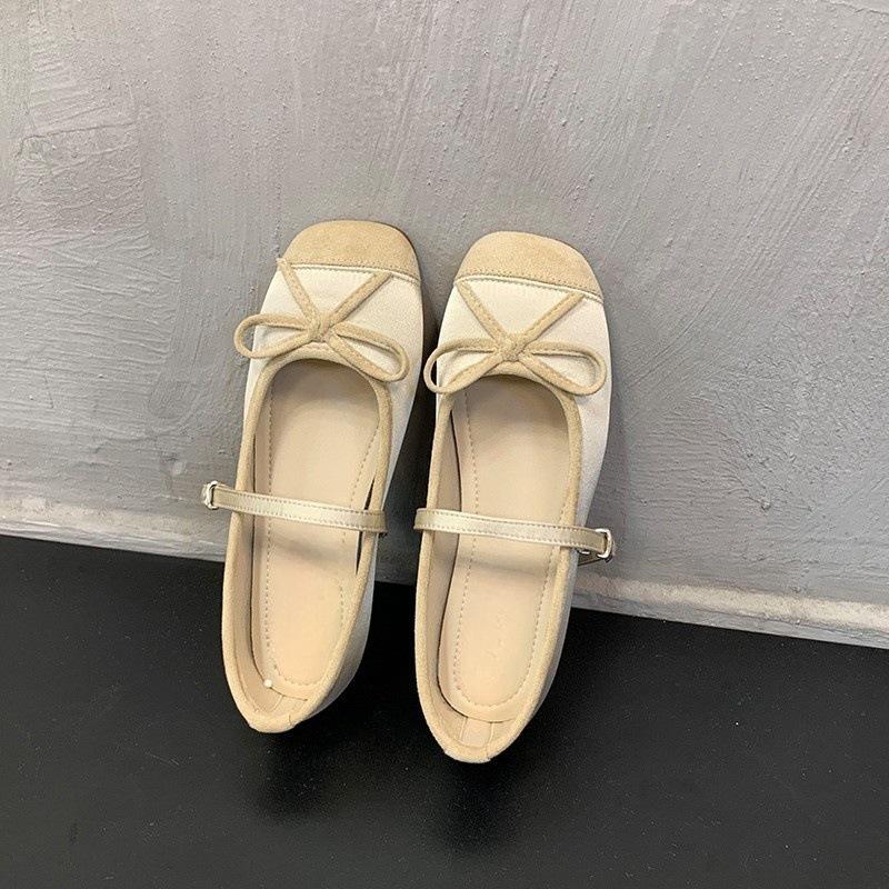 Bow splicing single shoes women's new one-button ballet flats