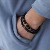 Vintage Black Agate Volcanic Stone Beaded Bracelet Summer Vacation Style Men's Natural Stone Stacked Bracelet